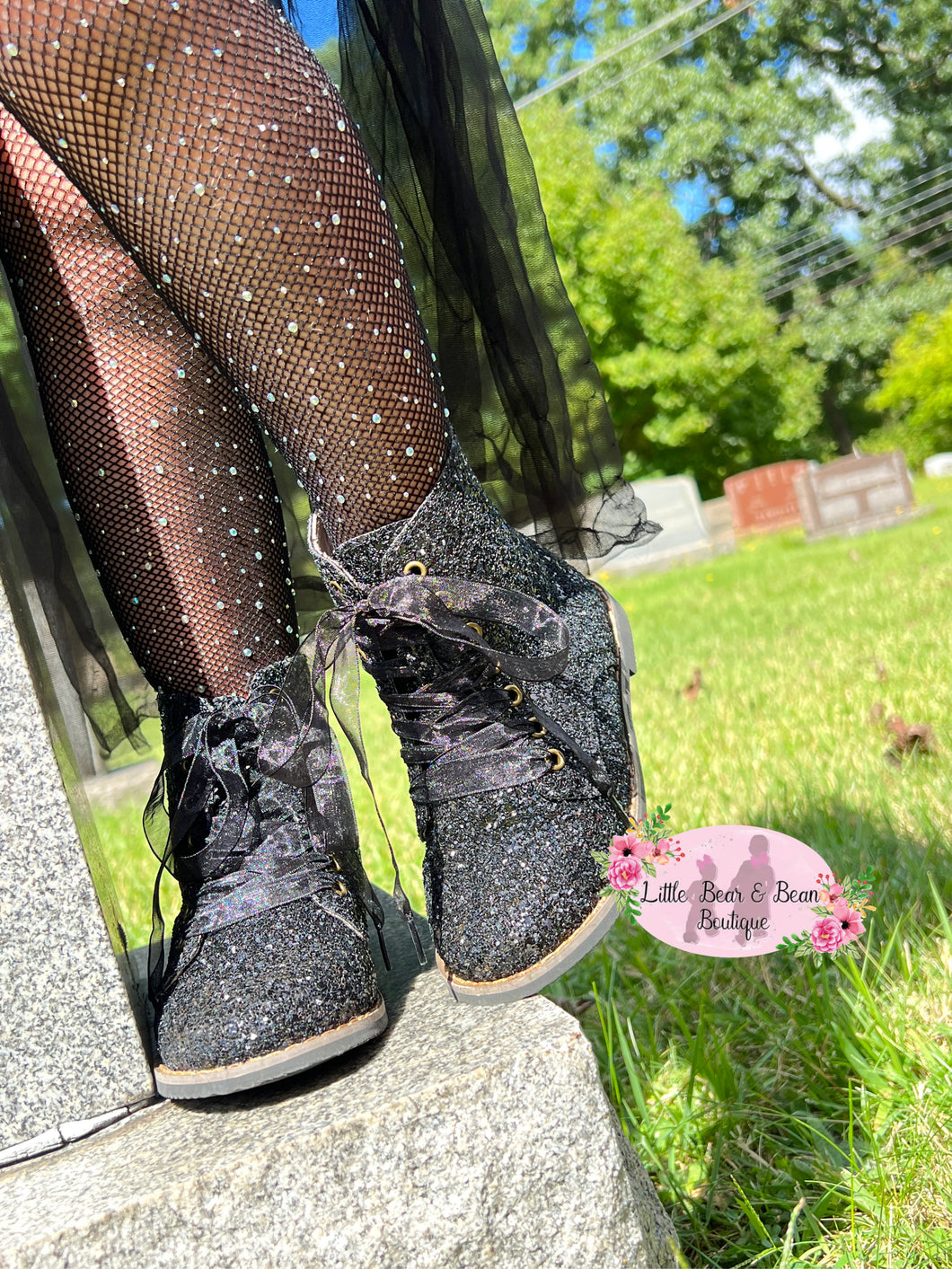 Black Glitter Combat Boots