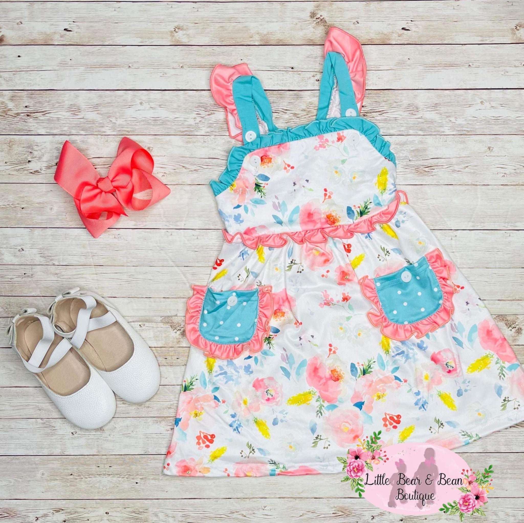 Aqua and Pink Floral Dress 5/6 Aqua and Pink Floral Dress 5/6