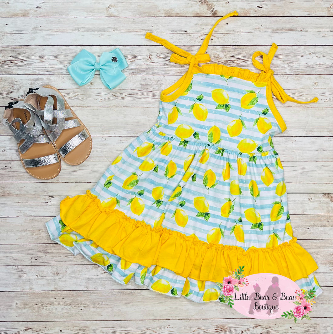 Striped Lemon Ruffle Dress