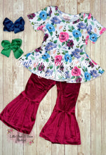 Load image into Gallery viewer, Wine Floral Peplum with Wine Velvet Belles
