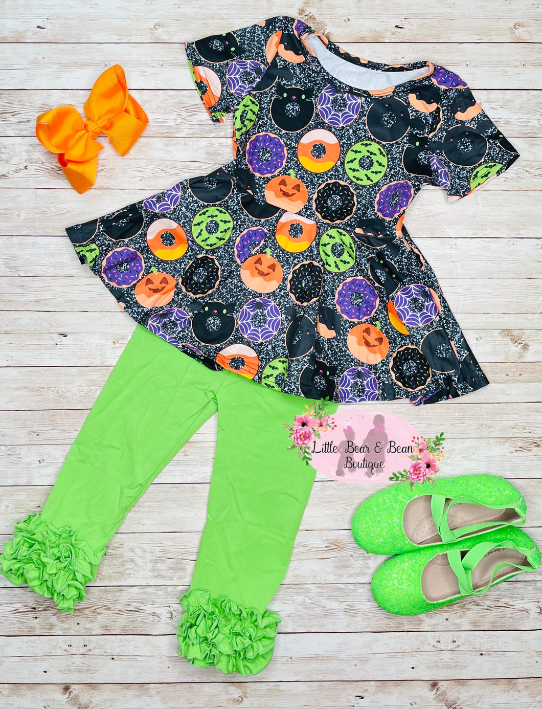 Faux Glitter Spooky Donuts Peplum Legging Set