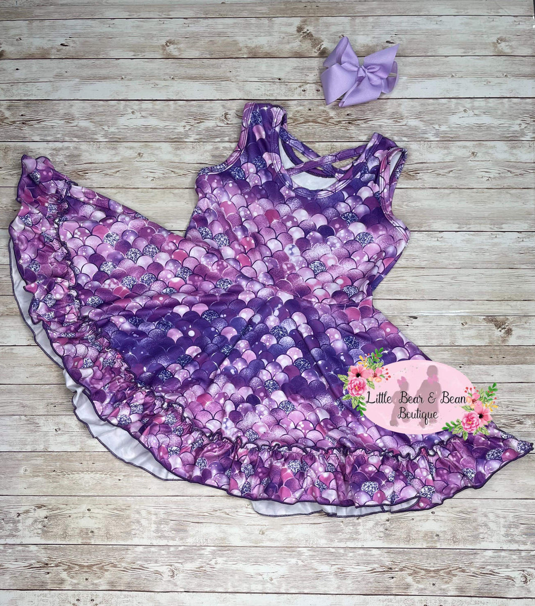 Purple/Pink Mermaid Scales Sleeveless Ruffle Dress