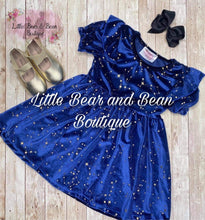 Load image into Gallery viewer, Velvet Star Short Sleeve Dress -Sapphire
