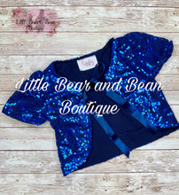 Load image into Gallery viewer, Nativity Twirl Dress and Blue Sequin Bolero
