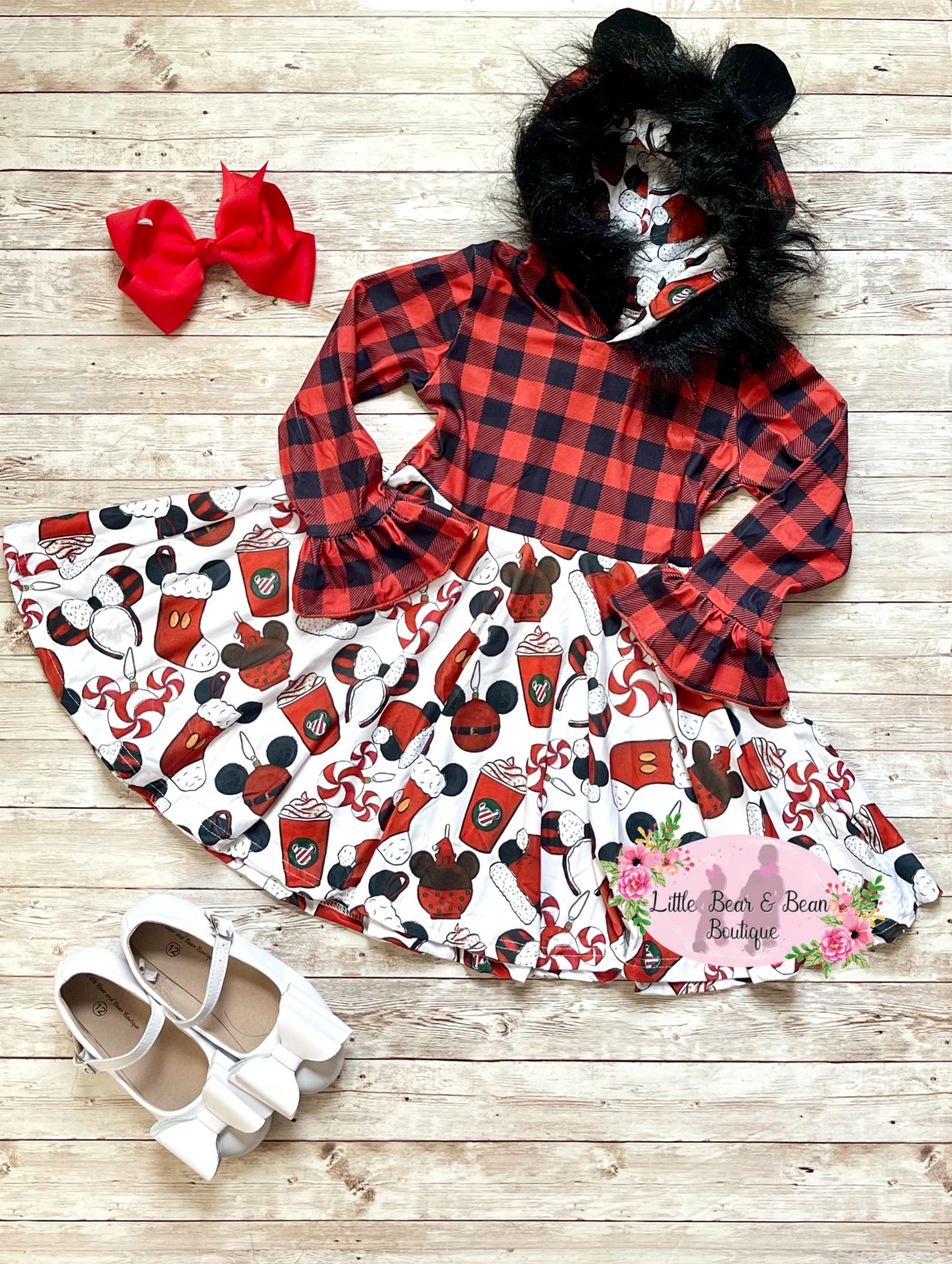 white christmas dresses Buffalo Plaid Red Christmas Fluffy Twirl Dress Text / 6M