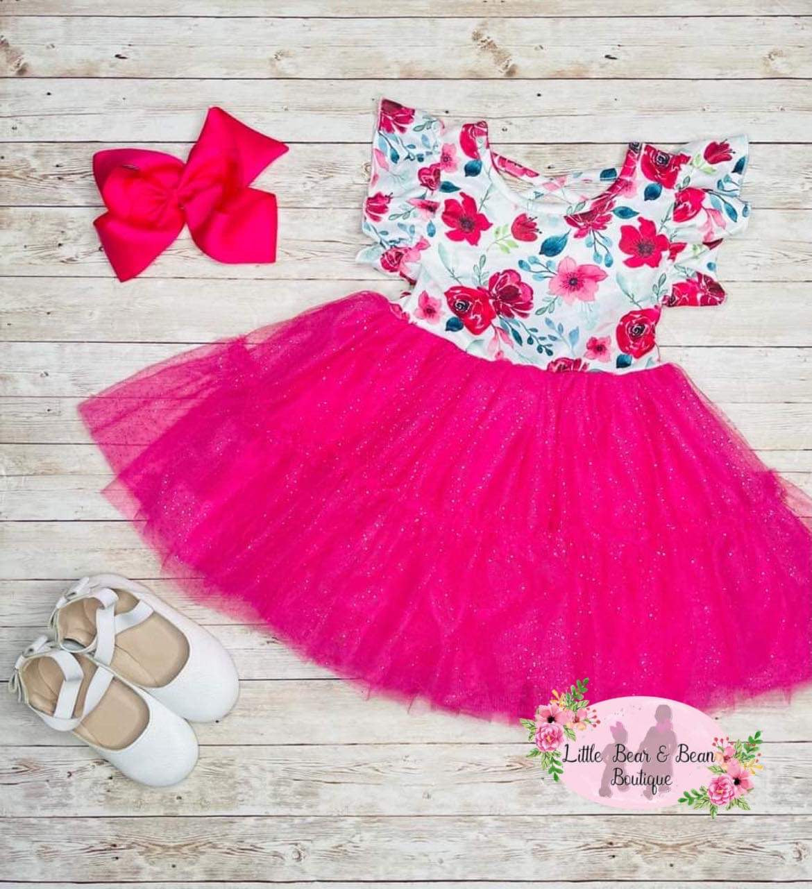 Magenta Floral Glitter Tulle Dress Magenta Floral Glitter Tulle Dress