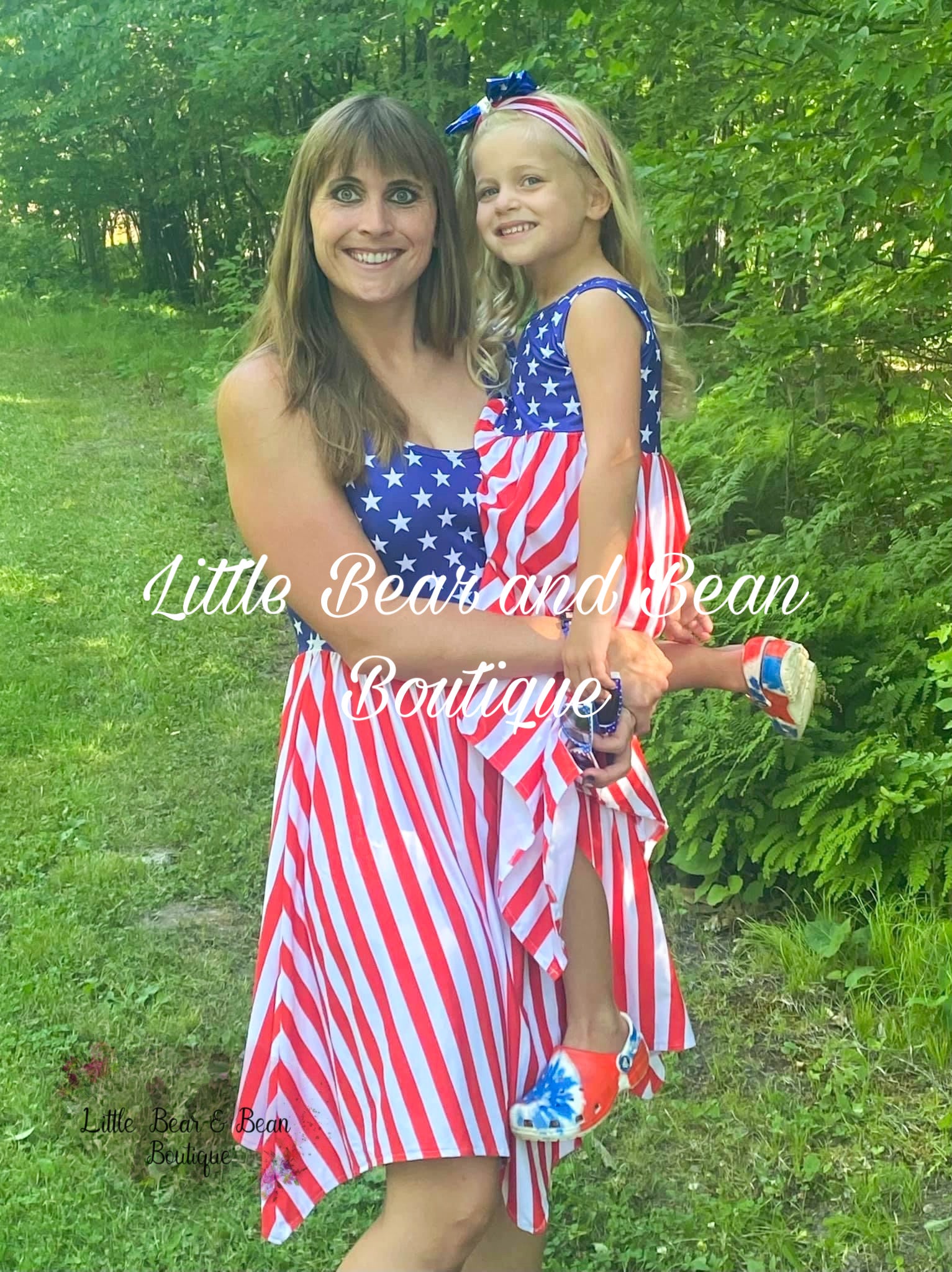 Mommy and Me Star Spangled Handkerchief Hem Dress Ladies 4XL Mommy and Me Star Spangled Handkerchief Hem Dress Ladies 4XL