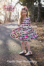 Load image into Gallery viewer, Black and White Striped Floral Twirl Dress

