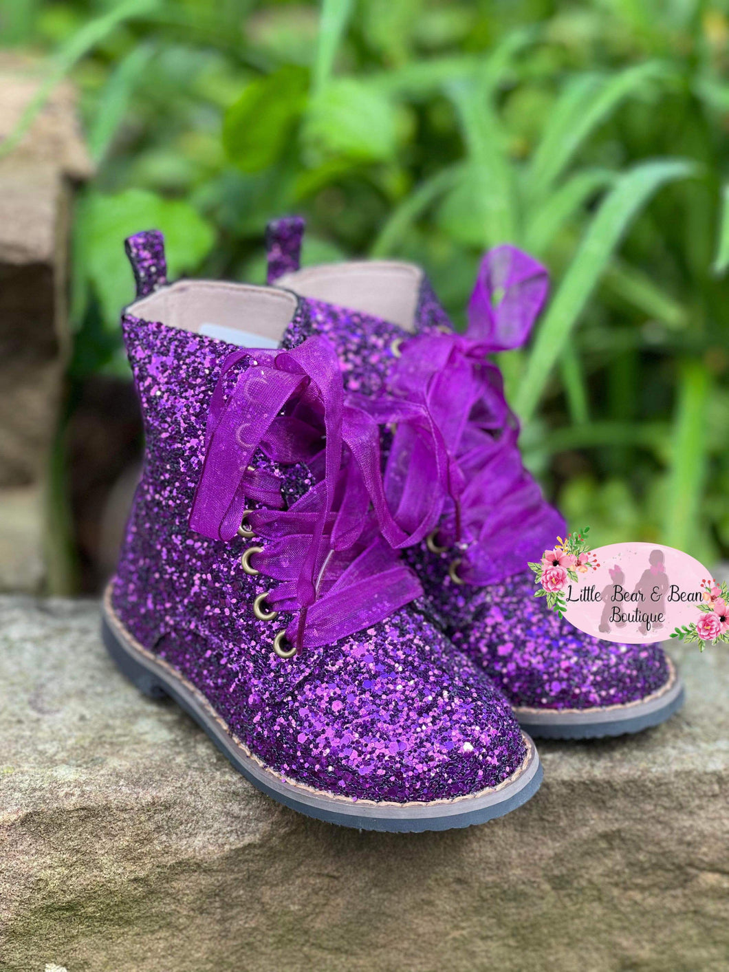 Purple glitter combat boots for girls