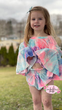 Load image into Gallery viewer, Velvet Cotton Candy Tie Dye Belle Sleeve Bloomie Set
