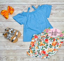 Load image into Gallery viewer, Cornflower Blue Floral Shorts Set
