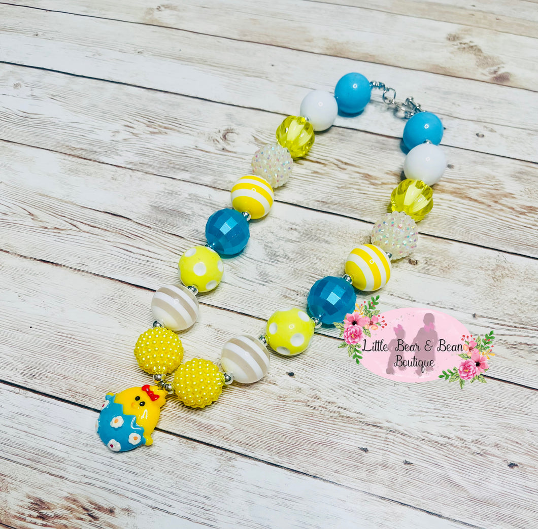 Blue Easter Chick Chunky Necklace