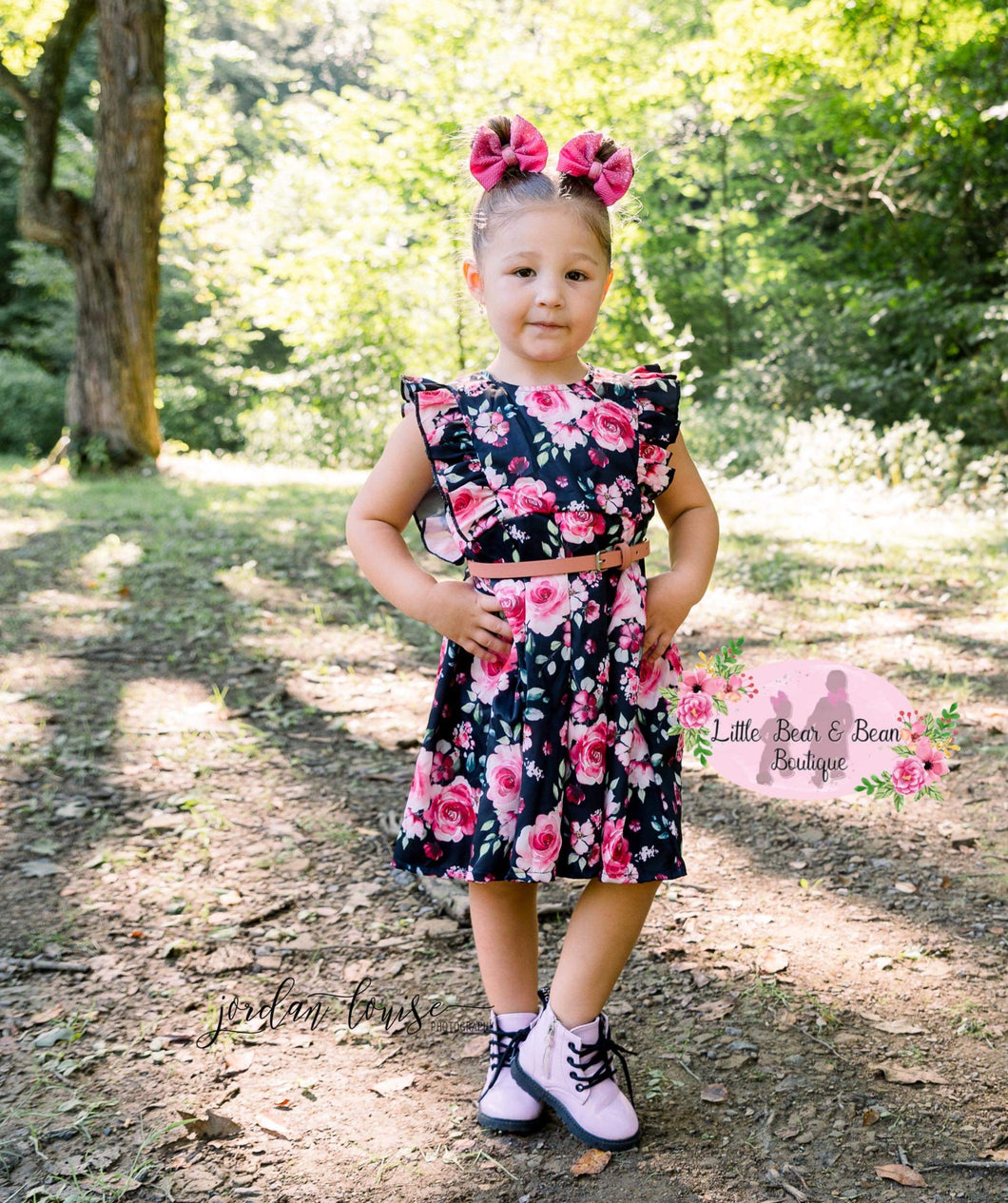 Black Floral Dress with Belt