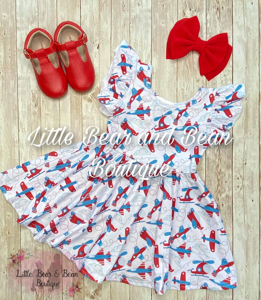 Red, White and Blue Airplane Twirl Dress