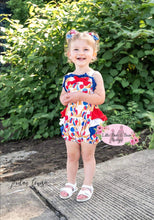 Load image into Gallery viewer, Red, White and Blue Ice Cream Ruffle Butt Romper
