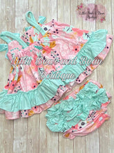 Load image into Gallery viewer, Mint and Pink Floral Ruffle Butt Set
