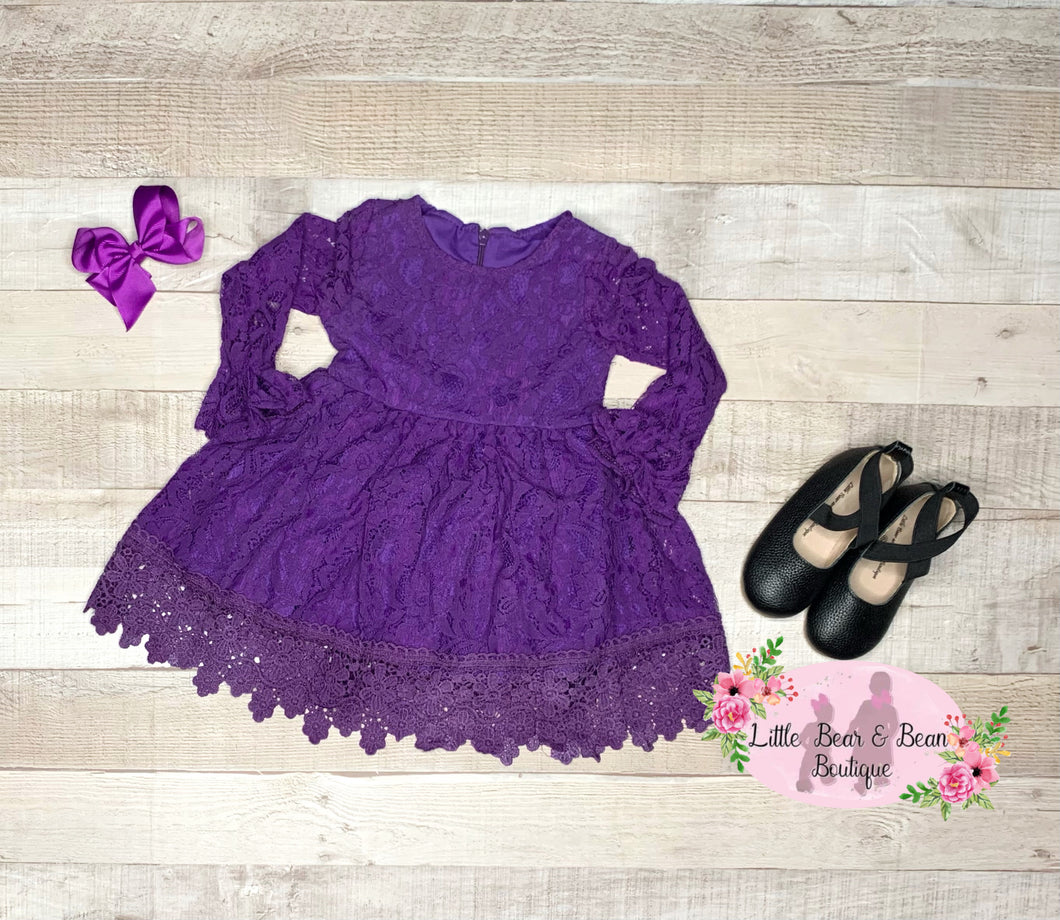 Purple Lace Long Sleeve Dress