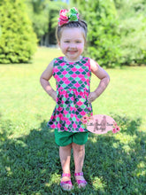 Load image into Gallery viewer, Watermelon Mermaid Scales Sleeveless Peplum Set
