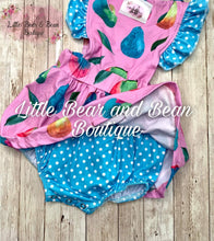 Load image into Gallery viewer, Pears and Polka Dots Skirted Romper
