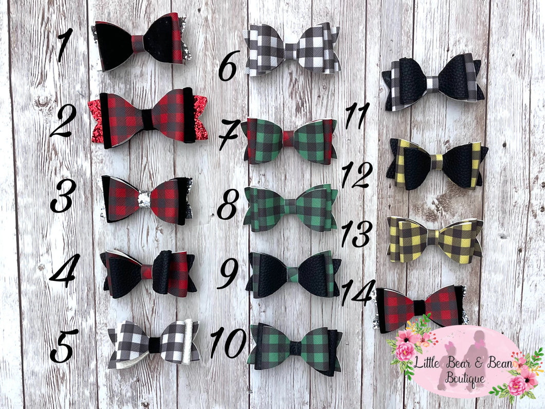 3 Inch Leather Plaid Bows