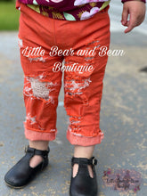 Load image into Gallery viewer, Orange Distressed Denim Capris
