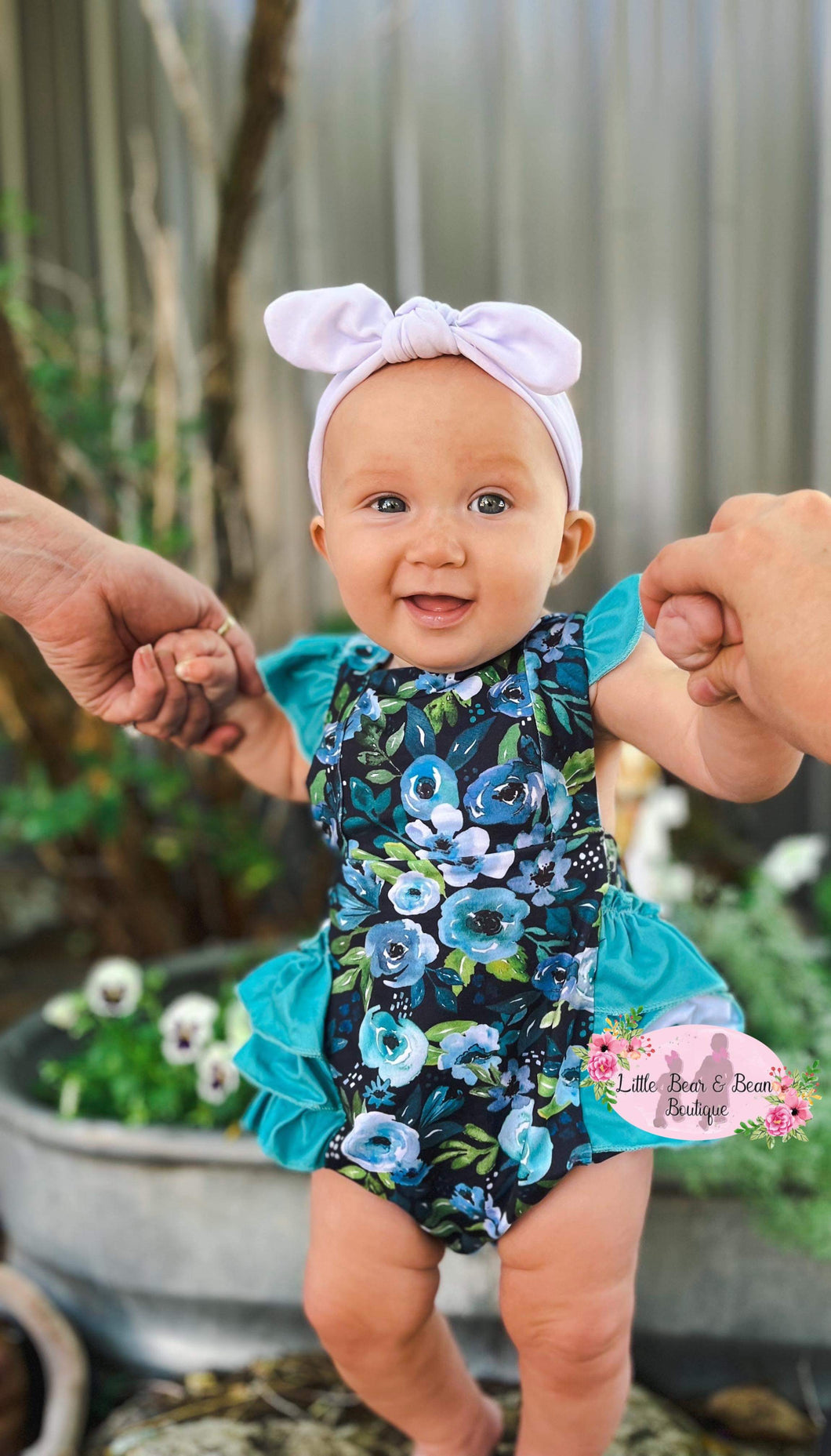 Teal Floral Ruffle Back Romper