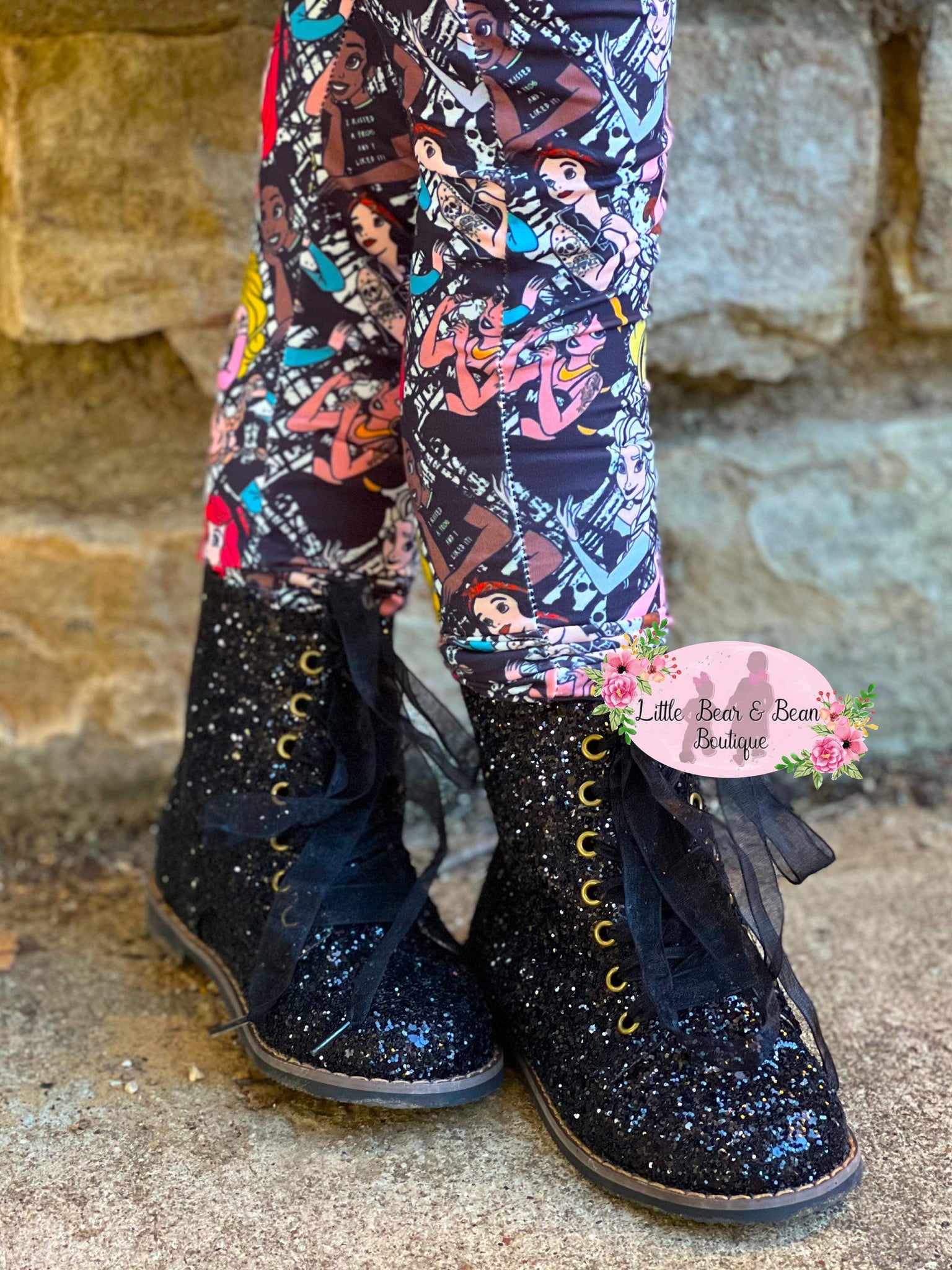 Black sparkly combat clearance boots