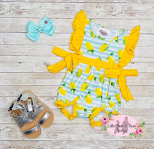 Load image into Gallery viewer, Striped Lemon Ruffle Romper

