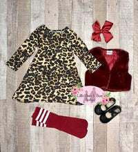 Load image into Gallery viewer, Leopard Dress with Fur Vest and Socks
