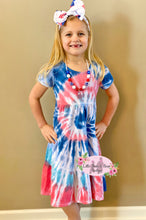 Load image into Gallery viewer, Faded Red, White, Blue Tie Dye Dress
