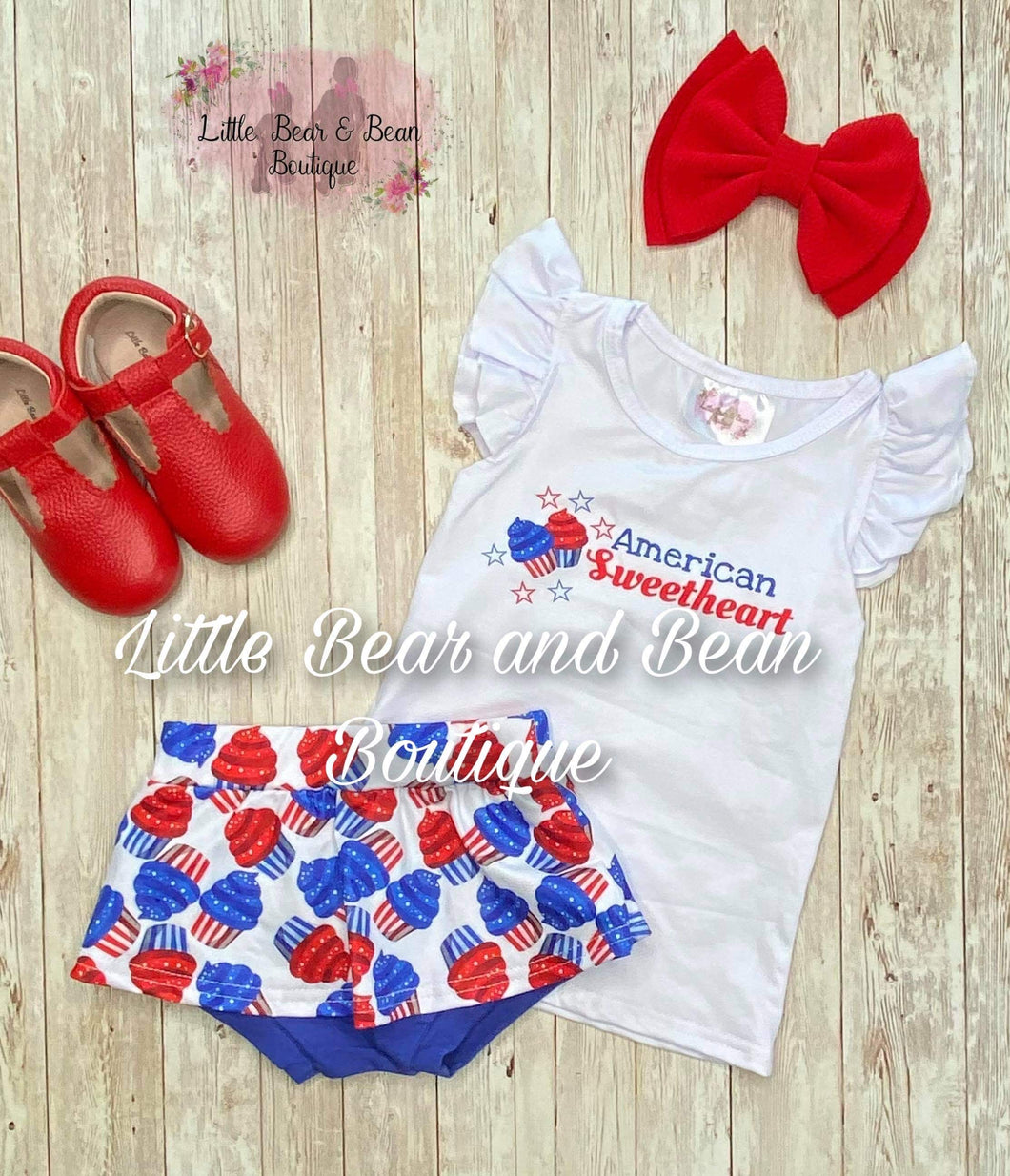 Red, White and Blue American Sweetheart Cupcake Skirted Bummie Set