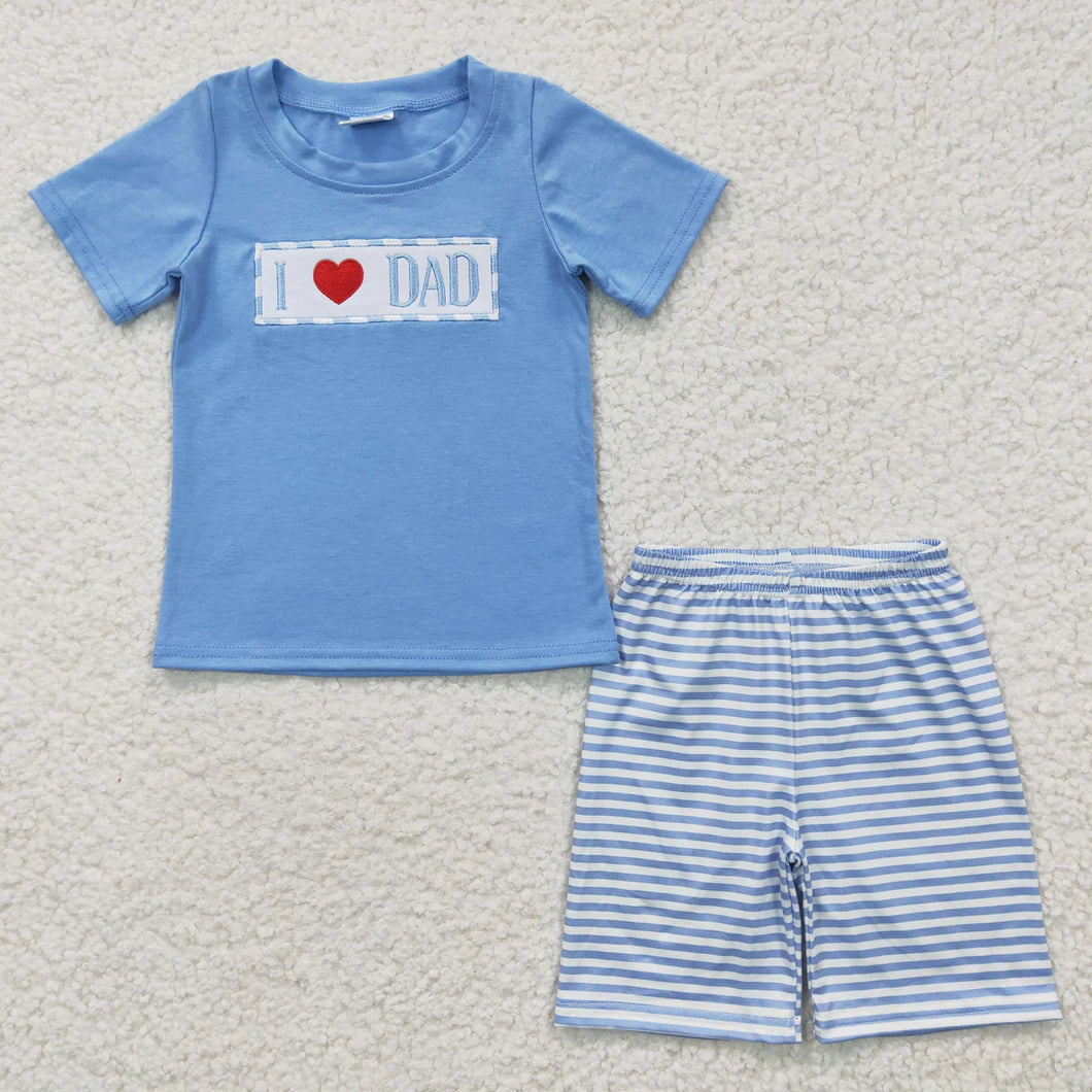 Pre-order RTS from Supplier Embroidery I ❤️ Dad Blue Shorts Set