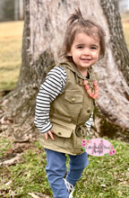 Load image into Gallery viewer, B&amp;W Striped LS Top and Army Green Vest
