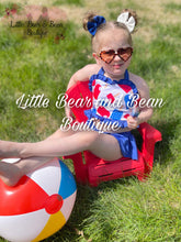 Load image into Gallery viewer, Red, White, and Blue Popsicles Skirted Ruffle 2 Piece Swim Suit
