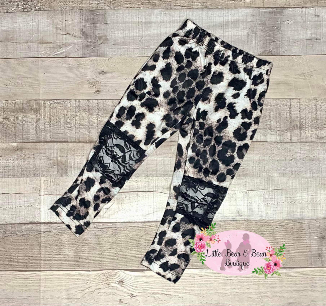 Mommy And Me - Animal Print Leggings w/ Lace Knee