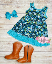 Load image into Gallery viewer, Teal Floral Twirl Dress
