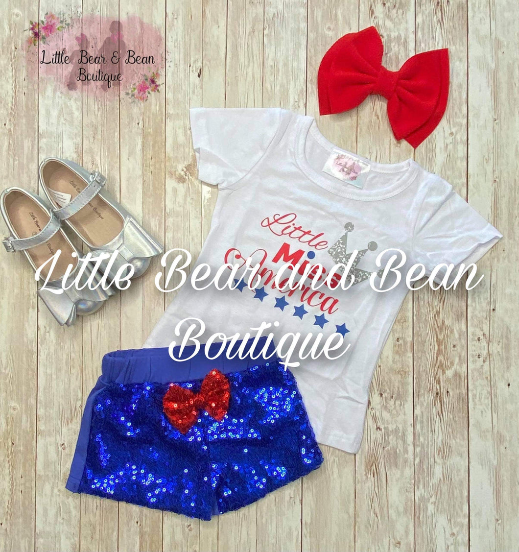 Miss America Blue Sequin Short Set