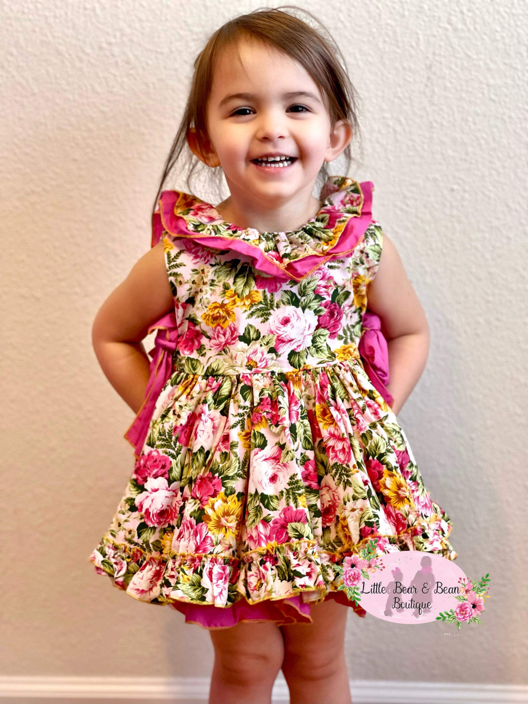Pink Rose Petticoat Dress with Bloomers