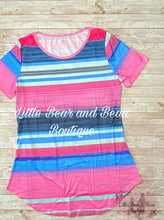 Load image into Gallery viewer, Ladies Navy and Pink Colorful Striped Top
