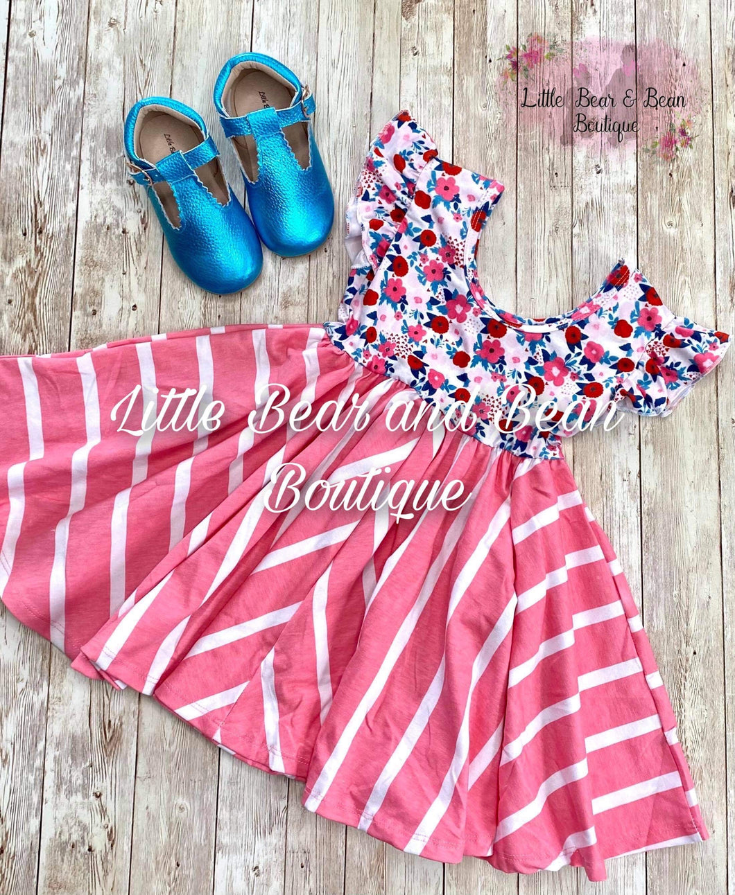 Pink Floral Striped Twirl Dress