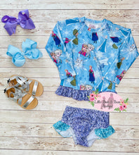 Load image into Gallery viewer, Ice Queen &amp; Princess A Faux Glitter Rash Guard 2 Pieces Swimsuit
