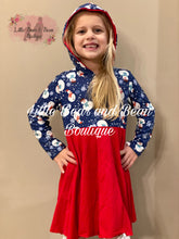 Load image into Gallery viewer, Navy Snowman Hooded Dress
