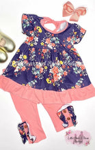 Load image into Gallery viewer, Navy Mauve Floral Tunic with Button Legging Set
