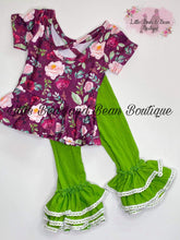 Load image into Gallery viewer, Size 12/18m- Plum Floral Peplum Olive Belle Legging Set
