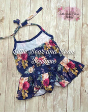 Load image into Gallery viewer, Navy Floral Halter Shortie Set
