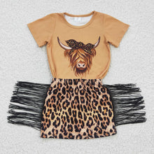 Load image into Gallery viewer, Pre-order RTS from Supplier Highland Cow Fringed Leopard Skirt Set
