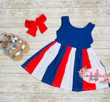 Load image into Gallery viewer, Mommy &amp; Me 4th Explosion Rainbow Twirl Ladies Dress
