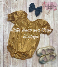 Load image into Gallery viewer, Size 12/18M- Velvet Star Romper Gold
