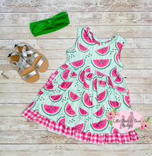 Load image into Gallery viewer, Watermelon Plaid Twirl Dress fruit
