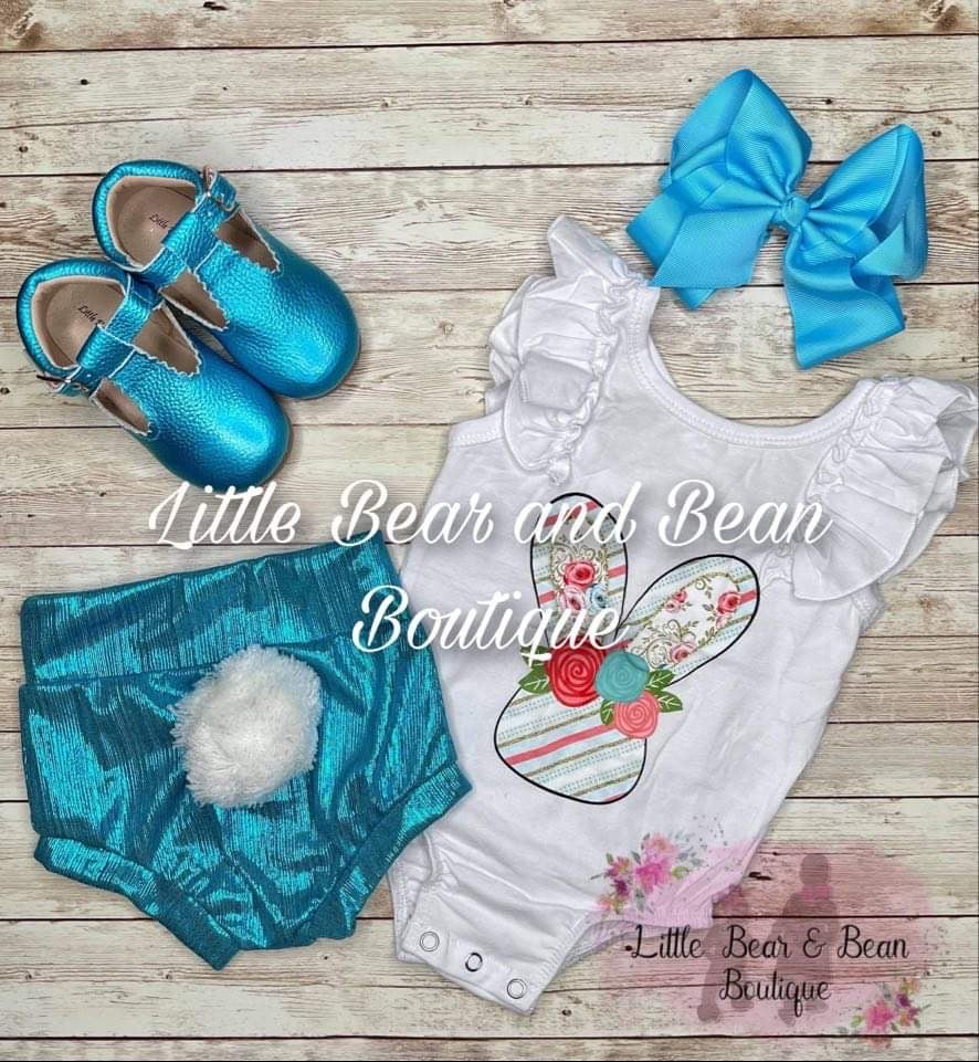 Floral Bunny Teal Bummie Bunny Tail set (Removable Tail)